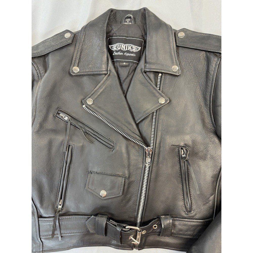 Unik Leather Jacket Mens Small Biker Motorcycle Genuine Belted Quilted Lined New